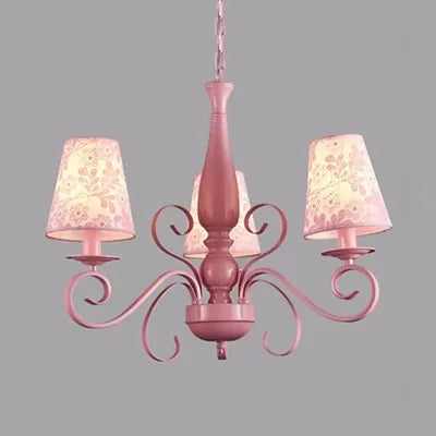 Kids Pink Chandelier: Girl Bedroom Metal Shade Tapered 3 Lights Hanging Light