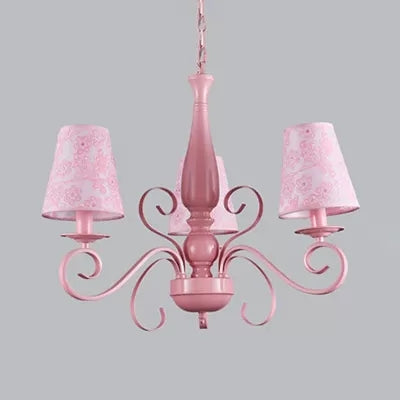 Kids Pink Chandelier: Girl Bedroom Metal Shade Tapered 3 Lights Hanging Light