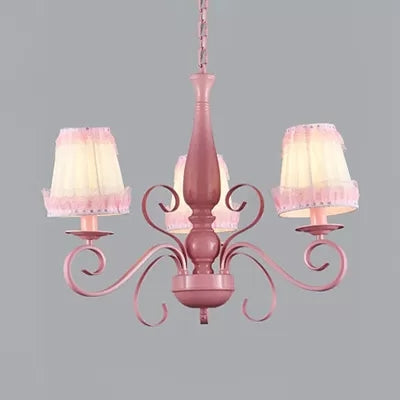 Kids Pink Chandelier: Girl Bedroom Metal Shade Tapered 3 Lights Hanging Light