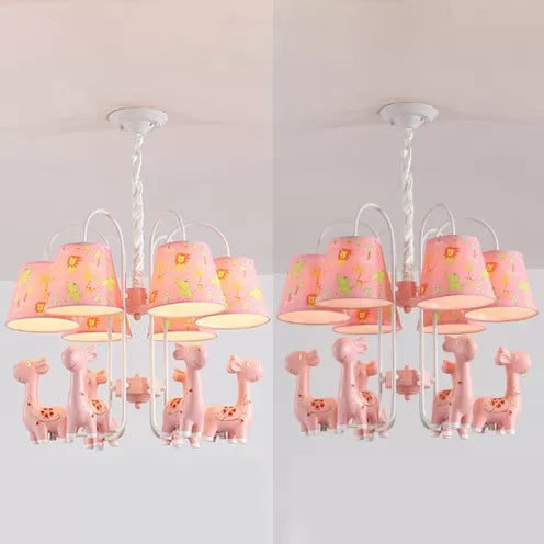 Tapered Shade Giraffe Metal Chandelier: Hanging Lamp With 6 Bulbs For Nursing Room