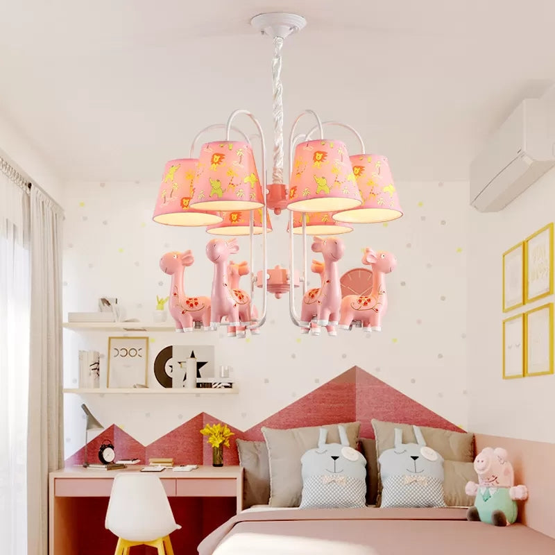 Tapered Shade Giraffe Metal Chandelier: Hanging Lamp With 6 Bulbs For Nursing Room