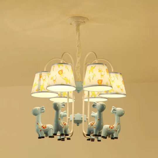 Tapered Shade Giraffe Metal Chandelier: Hanging Lamp With 6 Bulbs For Nursing Room Blue