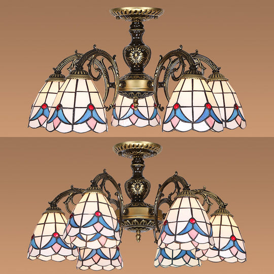 White Stained Glass Magnolia Ceiling Light - Lodge Style Chandelier with 3/5/6 Lights