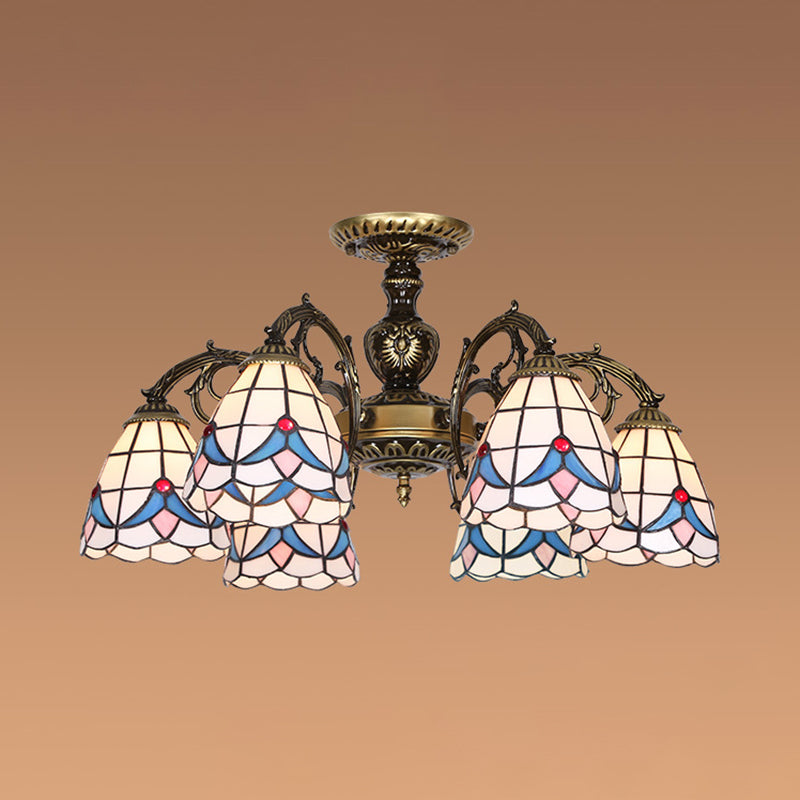 White Stained Glass Magnolia Ceiling Light - Lodge Style Chandelier with 3/5/6 Lights