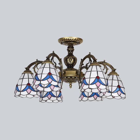 White Stained Glass Magnolia Ceiling Light - Lodge Style Chandelier with 3/5/6 Lights