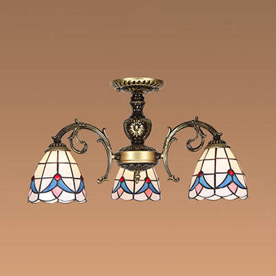 White Stained Glass Magnolia Ceiling Light - Lodge Style Chandelier with 3/5/6 Lights