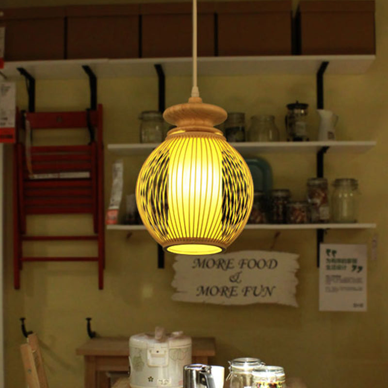 Bamboo Jar Ceiling Lamp With Tubular Parchment Shade - Japanese-Inspired Pendant Lighting Fixture