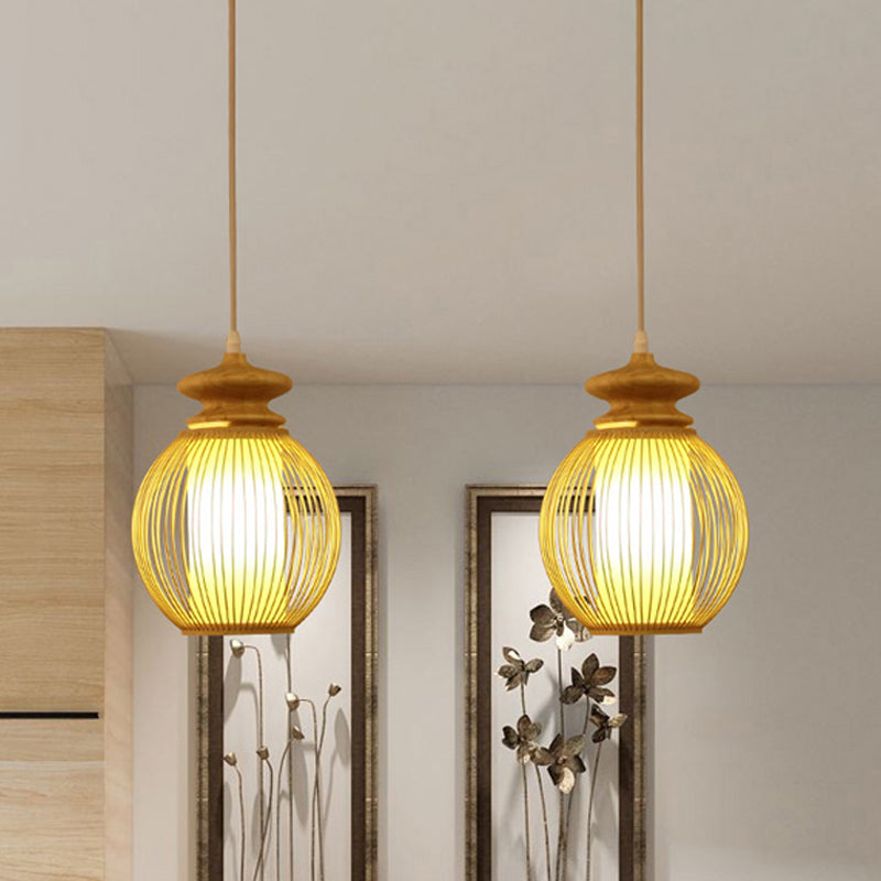 Bamboo Jar Ceiling Lamp With Tubular Parchment Shade - Japanese-Inspired Pendant Lighting Fixture