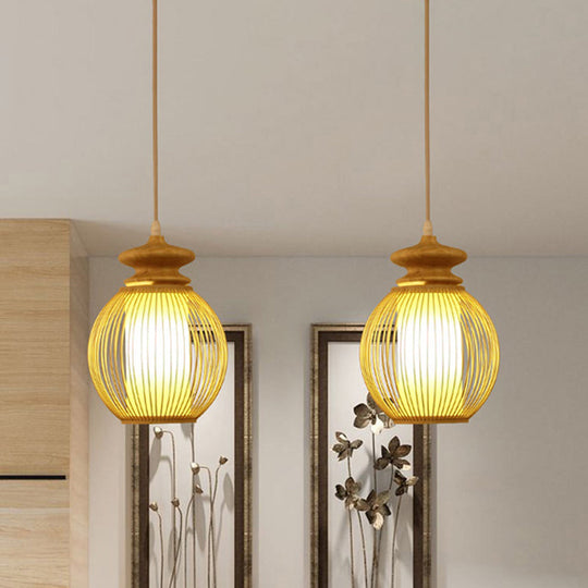 Bamboo Jar Ceiling Lamp With Tubular Parchment Shade - Japanese-Inspired Pendant Lighting Fixture