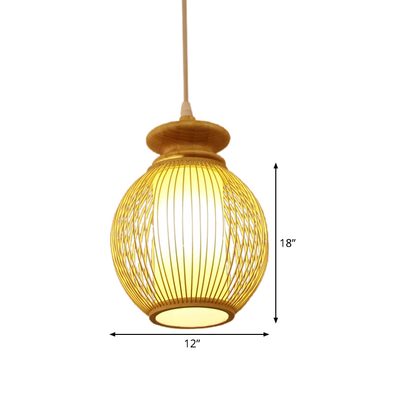 Bamboo Jar Ceiling Lamp With Tubular Parchment Shade - Japanese-Inspired Pendant Lighting Fixture