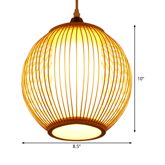 Chinese Bamboo Lantern Pendant Light With Beige Shade For Ceiling