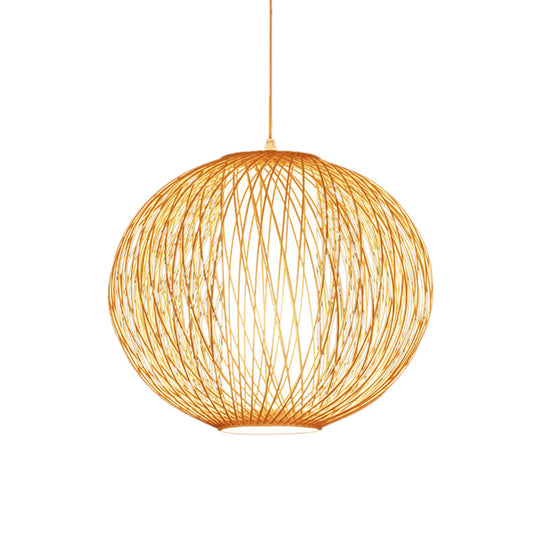 Chinese-Inspired Beige Globe Pendant Lamp With Bamboo Hanging Light Kit - Inner White Cylinder Shade