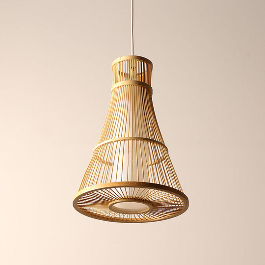 Suspended Asia Bamboo Trumpet Hanging Light Fixture In Beige - Ideal For Restaurants