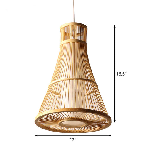 Suspended Asia Bamboo Trumpet Hanging Light Fixture In Beige - Ideal For Restaurants