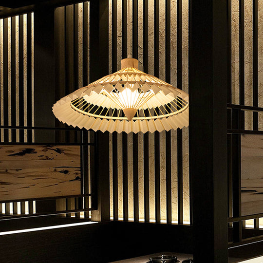 Chinese Bamboo Conical Ceiling Lamp - Wood Pendant Lighting Fixture (16/19.5 Wide) 1 Bulb / 16