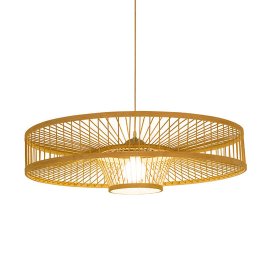 Laser Cut Bamboo Pendant Light With Japanese-Inspired Design In Beige