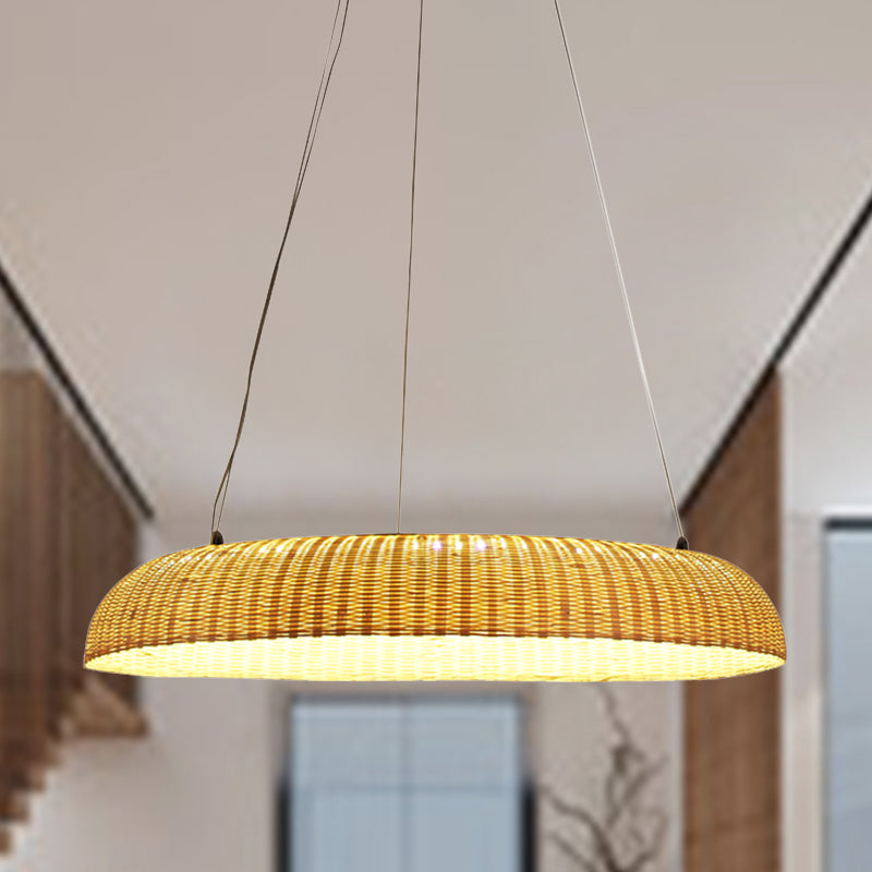 Bamboo Led Pendant Lamp - Handwoven Chinese Hanging Light For Dining Room In Beige