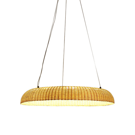 Bamboo Led Pendant Lamp - Handwoven Chinese Hanging Light For Dining Room In Beige