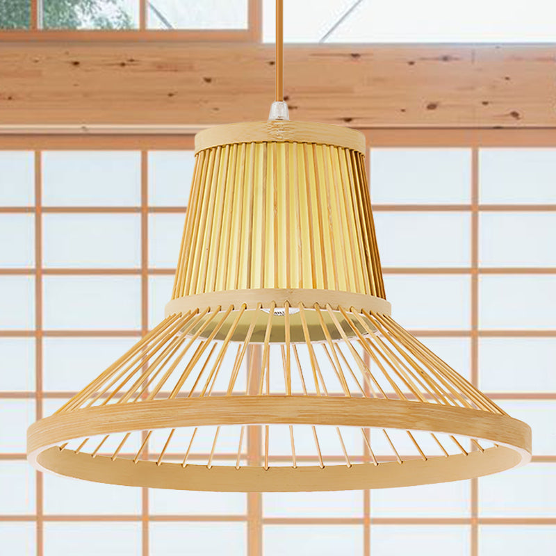 Bamboo Trumpet Pendant Light In Beige - Southeat Asian Inspired Fixture