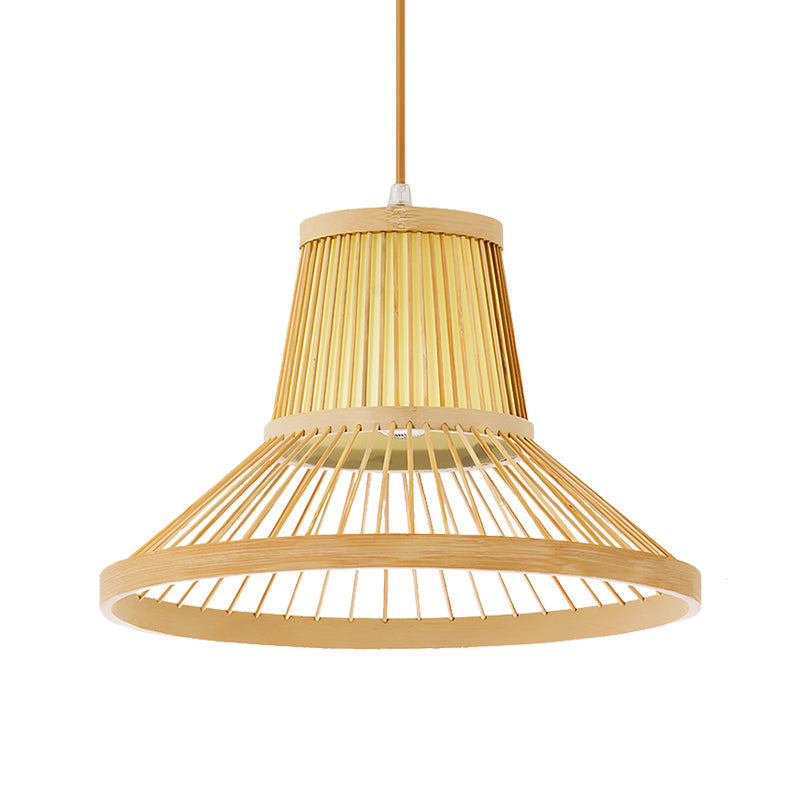 Bamboo Trumpet Pendant Light In Beige - Southeat Asian Inspired Fixture