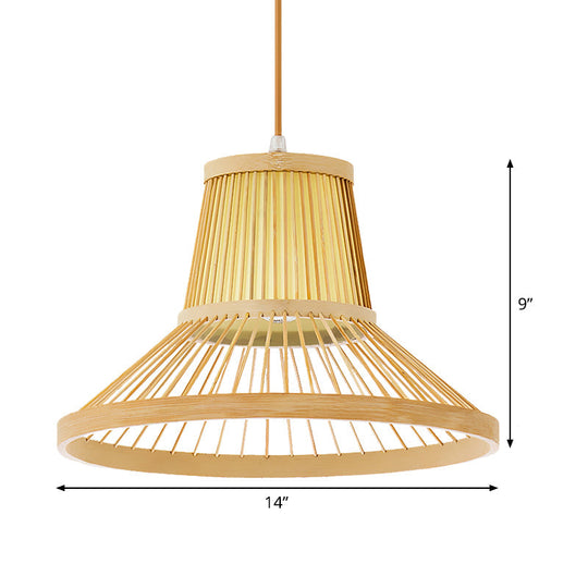 Bamboo Trumpet Pendant Light In Beige - Southeat Asian Inspired Fixture