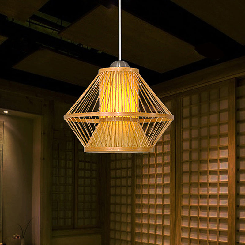 Beige Jar Pendant Light With Japanese 1 Head And Bamboo Shade