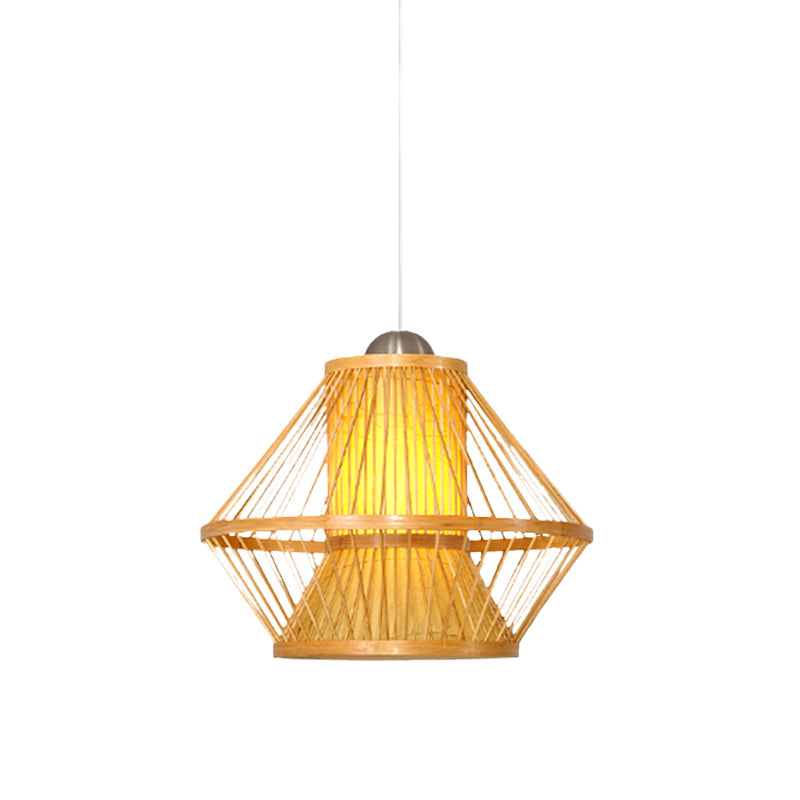 Beige Jar Pendant Light With Japanese 1 Head And Bamboo Shade