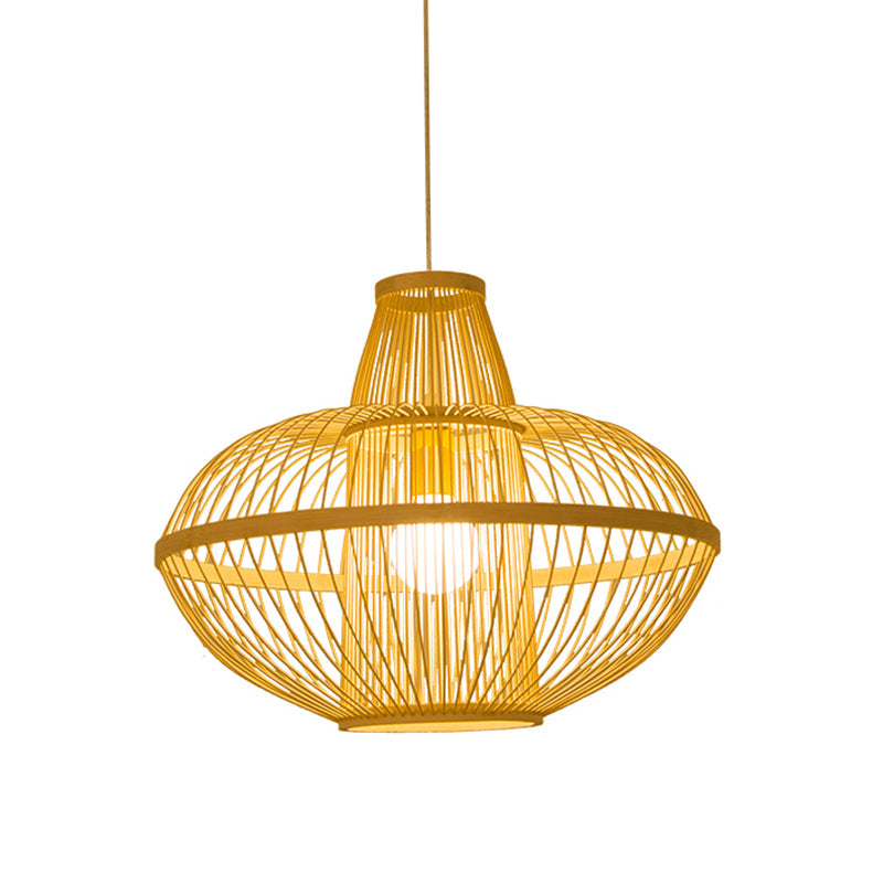 Restaurant Pendant Lamp With Bamboo Shade - Asia Wood Hanging Ceiling Light