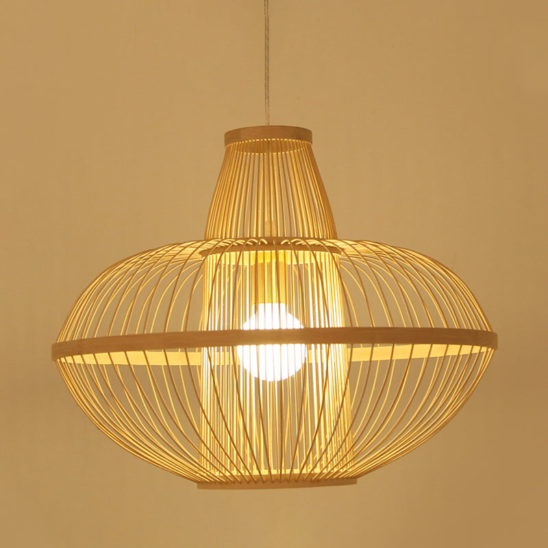 Restaurant Pendant Lamp With Bamboo Shade - Asia Wood Hanging Ceiling Light