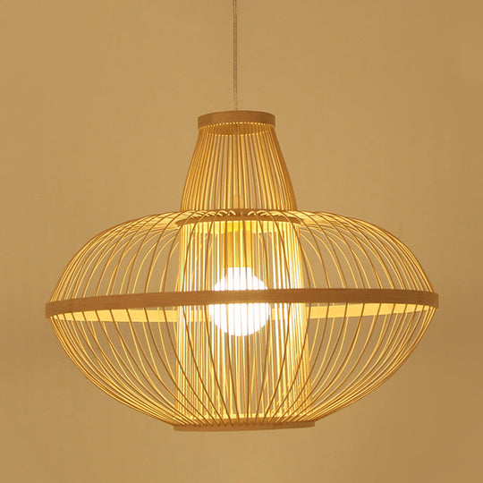 Restaurant Pendant Lamp With Bamboo Shade - Asia Wood Hanging Ceiling Light