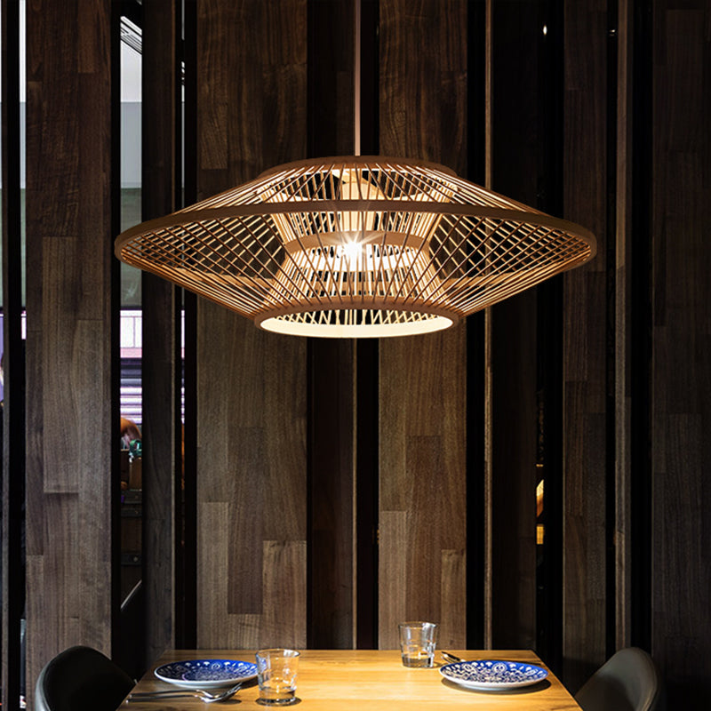 Bamboo Saucer Ceiling Light With 1 Bulb For Teahouse