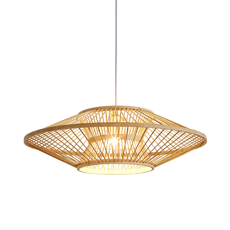 Bamboo Saucer Ceiling Light With 1 Bulb For Teahouse