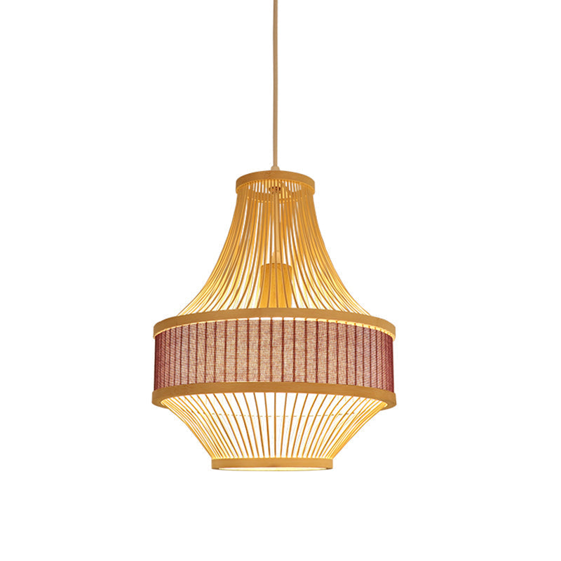 Laser Cut Bamboo Pendant Ceiling Lamp In Light Purple