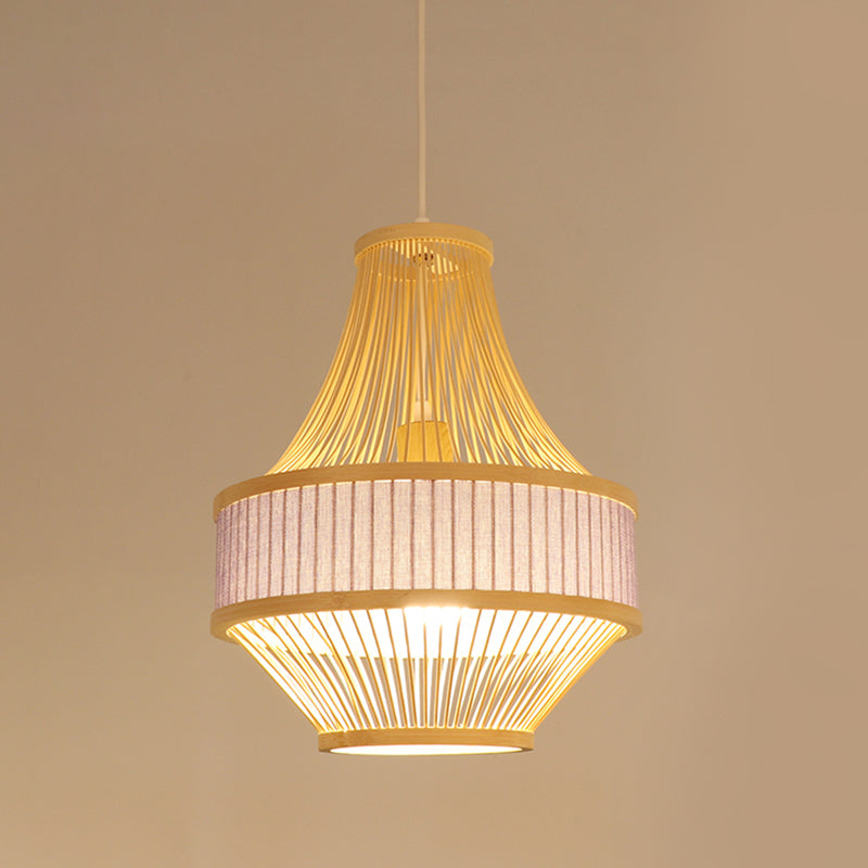 Laser Cut Bamboo Pendant Ceiling Lamp In Light Purple