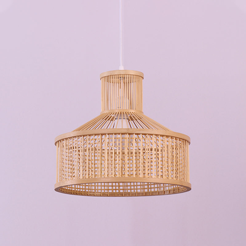 Bamboo Shade Pendant Lamp: Chinese Hand Woven Hanging Light Fixture In Beige