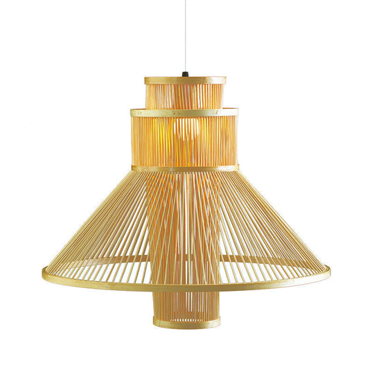 Asia Beige Living Room Pendant Light With Bamboo Shade Ceiling Suspension Lamp