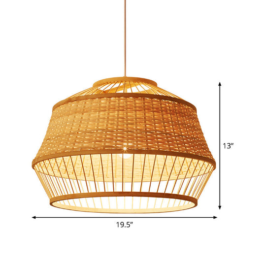 Handcrafted Japanese Bamboo Pendant Ceiling Lamp In Beige