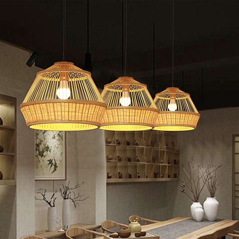 Asian-Inspired Teahouse Pendant Light With Basket Bamboo Shade