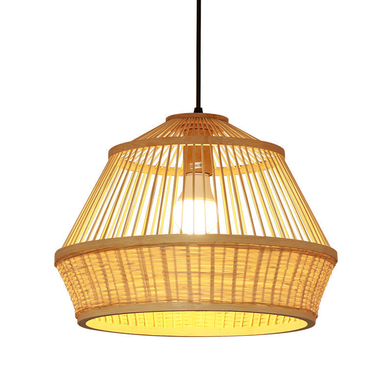 Asian-Inspired Teahouse Pendant Light With Basket Bamboo Shade