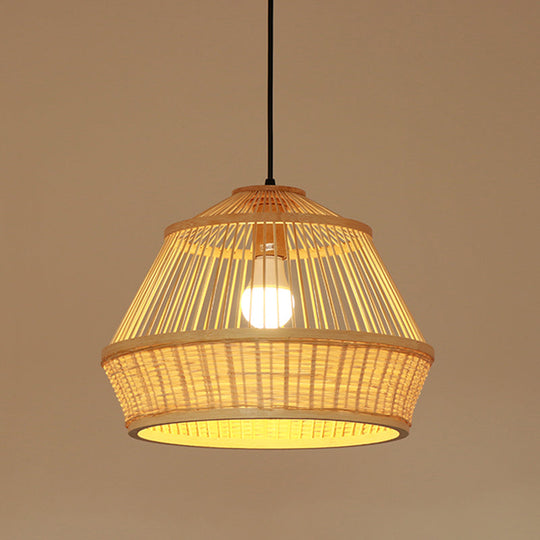 Asian-Inspired Teahouse Pendant Light With Basket Bamboo Shade