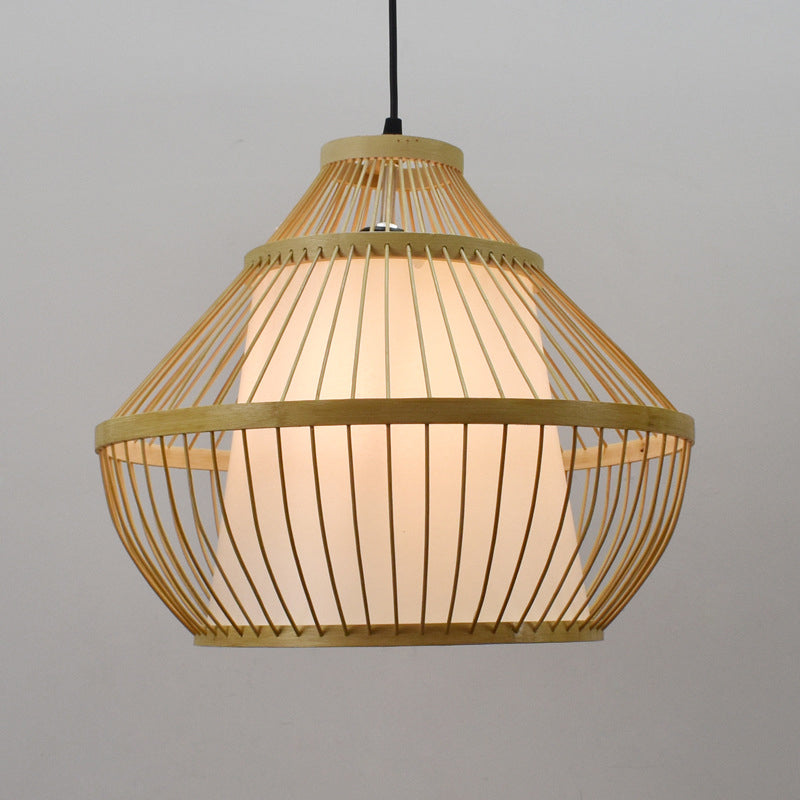 Beige Bamboo Shade Pendant Light - Asian Inspired Design