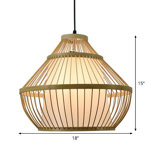 Beige Bamboo Shade Pendant Light - Asian Inspired Design