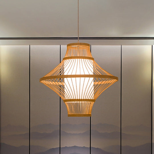 Bamboo Ceiling Light: Asian Inspired Wood Fixture With Suspended Cylinder Shade