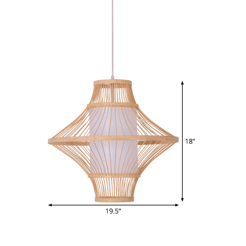 Bamboo Ceiling Light: Asian Inspired Wood Fixture With Suspended Cylinder Shade