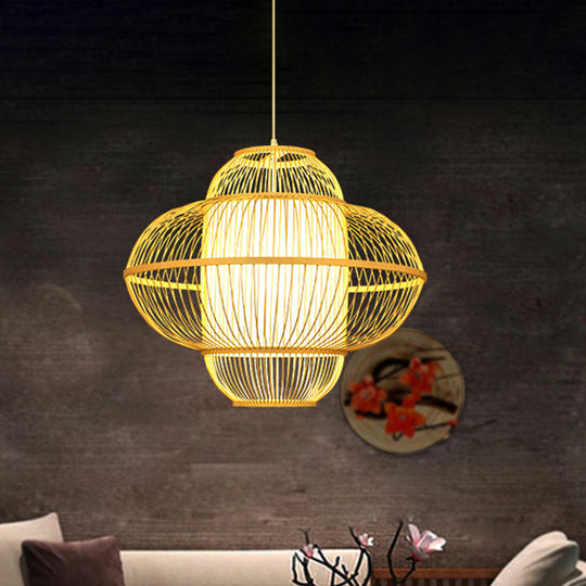 Bamboo Lantern Pendant Lamp - Beige Hanging Ceiling Light 18/23.5 Wide / 18