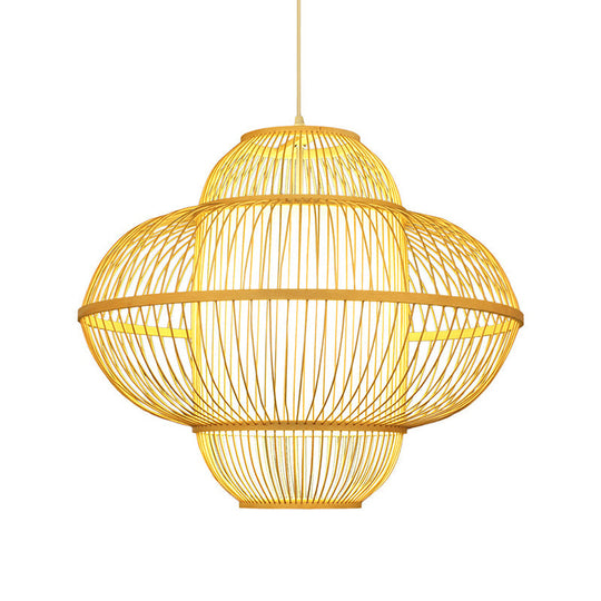 Bamboo Lantern Pendant Lamp - Beige Hanging Ceiling Light 18/23.5 Wide