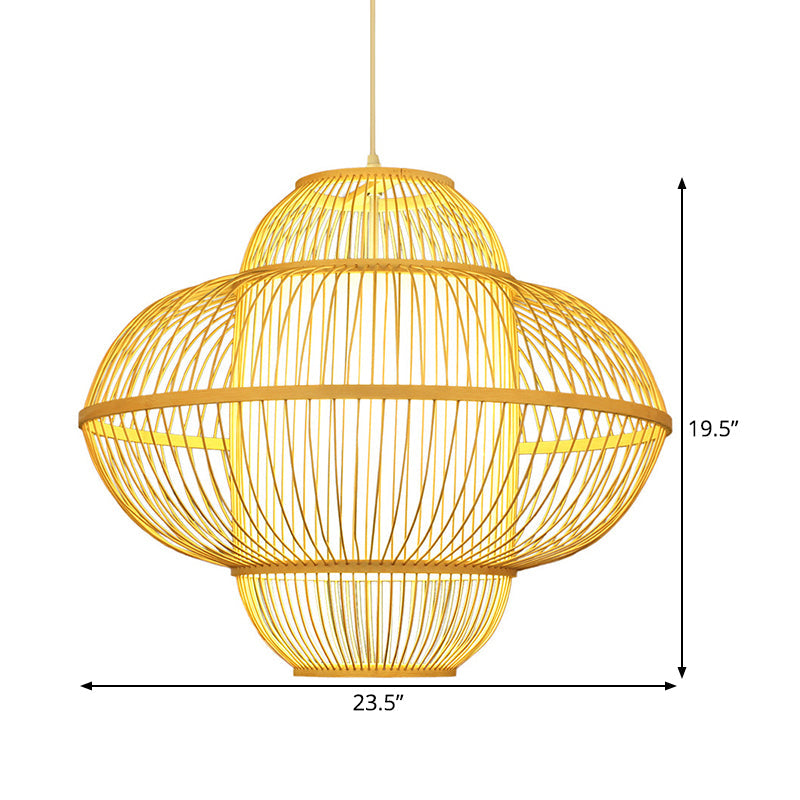 Bamboo Lantern Pendant Lamp - Beige Hanging Ceiling Light 18/23.5 Wide