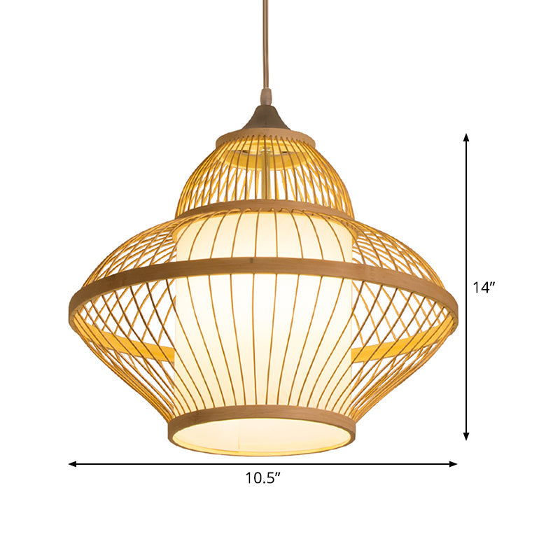 Curvy Bamboo Pendant Light - Japanese Inspired 14/17 Wide Wood Ceiling Hanging 1 Bulb