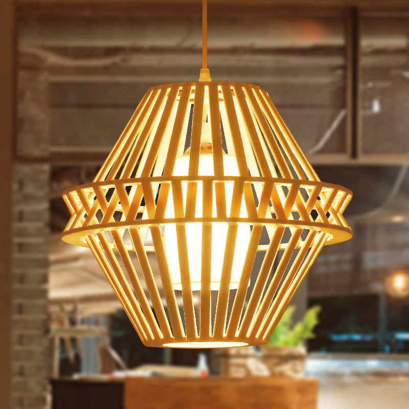 Japanese Bamboo Hanging Lamp - Conical Design 14/18 Wide Beige Ceiling Pendant Light