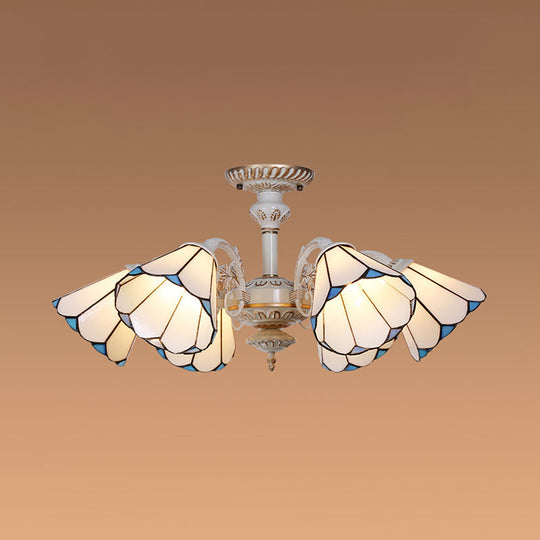 Traditional White Glass Conical Chandelier - 3/6/8 Lights - Kitchen Ceiling Light Fixture